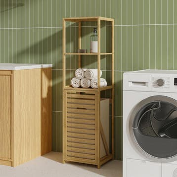 Badkamerkast Anun met wasmand 130x36x33 cm houtkleurig en be, Verzenden, Nieuw