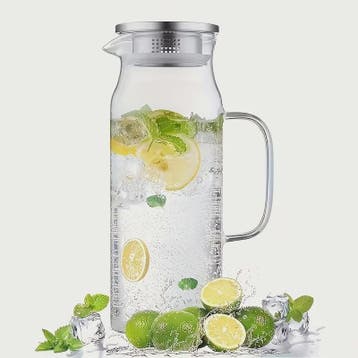Glazen Waterkan met Roestvrijstalen Deksel - 1L, 1.2L & 1.5L, Antiek en Kunst, Verzenden