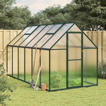 vidaXL Tuinkas met basisframe 334x169x195 cm aluminium groen, Verzenden, Nieuw