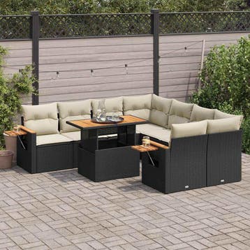 vidaXL 9-delige Loungeset met kussens poly rattan acacia, Verzenden, Nieuw, Loungeset