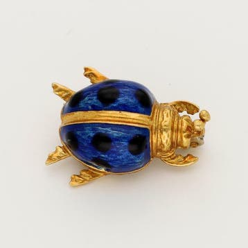 Broche - 18 karaat Geel goud, Witgoud - Emaille, Sieraden, Tassen en Uiterlijk, Antieke sieraden