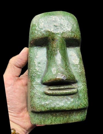 Curiosity cabinet only : Original Moai ceramic statue on a