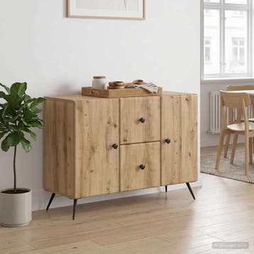 vidaXL Dressoir Artisanaal eiken 89 x 34,5 x 60 cm Bewerkt, Verzenden, Nieuw, Overige houtsoorten, Minder dan 50 cm