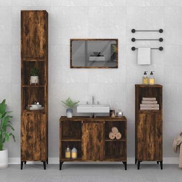vidaXL Wastafelkast 80x33x60 cm bewerkt hout gerookt, Verzenden, Nieuw