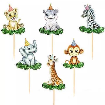 Taart topper met giraf, leeuw, aap en olifant, Ophalen of Verzenden, Nieuw, Taarten of Cupcakes, Versiering