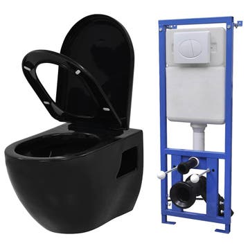 vidaXL Hangend toilet met verborgen stortbak keramiek zwart, Doe-het-zelf en Verbouw, Verzenden, Nieuw