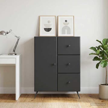 vidaXL Dressoir met lade Zwart 66 x 34,5 x 90 cm Bewerkt, Verzenden, Nieuw, Overige houtsoorten, Minder dan 50 cm