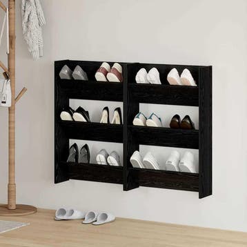 vidaXL Schoenenkast 2 st 60 x 18 x 90 cm Bewerkt hout Zwart, Verzenden, Nieuw