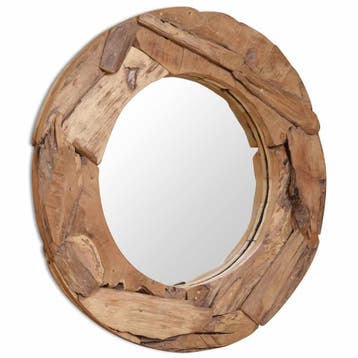 vidaXL Decoratieve spiegel rond 80 cm teakhout, Huis en Inrichting, Verzenden, Nieuw