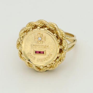 Ring - 18 karaat Geel goud - Diamant - Robijn, Nieuw