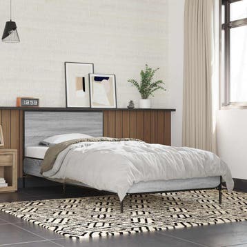 vidaXL Bedframe met Hoofdeinde Grijs Sonoma 80 x 200 cm, Eenpersoons, Verzenden, Nieuw, Grijs
