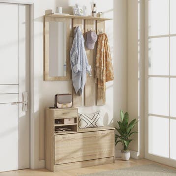 HOMCOM 3-in-1 Entree Meubelset: Kapstok, Spiegel & Schoenban, Huis en Inrichting, Woonaccessoires | Kapstokken, Verzenden, Nieuw