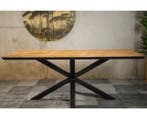 Eettafel Fishbone met kruispoot | Mangohout-240x100 cm, Huis en Inrichting, Tafels | Eettafels, Ophalen of Verzenden, Nieuw