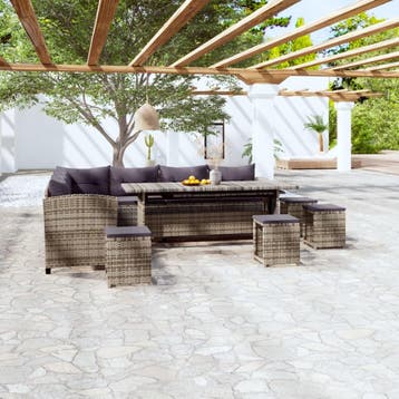 vidaXL 6-delige Loungeset met kussens poly rattan grijs, Verzenden, Nieuw, Meer dan 8 zitplaatsen, Loungeset