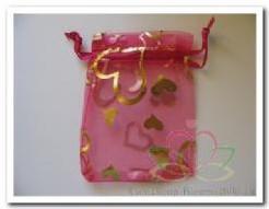 Cadeauzakje giftbag Organza Golden Heart Fuchsia 7x9 cm, Hobby en Vrije tijd, Ophalen of Verzenden, Nieuw