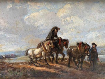 Europese school (XIX-XX) - Paarden met trekschuiten