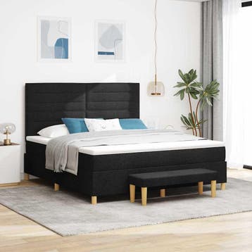 vidaXL Boxspring bed met hoofdeinde Zwart 200 x 180 cm Stof, Verzenden, Nieuw, Tweepersoons, Zwart
