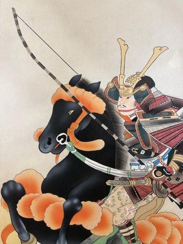 Ishimoto Taika - Samurai op zwart paard - Hangende rol met