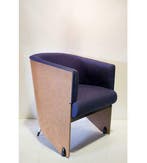 te koop Lande Pencil fauteuil blauw en oranje stof 300 p.st, Receptie of Entree, Ophalen of Verzenden, Gebruikt, Stoel