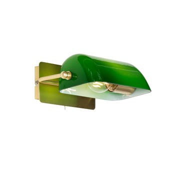 Klassieke notaris wandlamp messing met groen glas - Banker, Verzenden, Nieuw, Glas