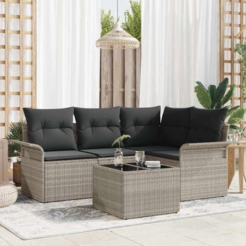 vidaXL Tuin Sofa Set 5 st Lichtgrijs poly rattan, Verzenden, Nieuw, Rotan, 5 zitplaatsen