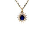 Gouden entourage hanger met diamant en saffier 14 karaat*, Verzenden, Zo goed als nieuw, Goud