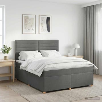 vidaXL Boxspringbed met matras Donkergrijs 140 x 190 cm Stof, Verzenden, Nieuw, Tweepersoons