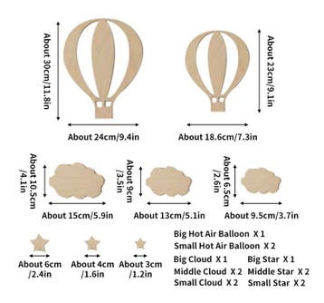 13-Delige Houten Wanddecoratie – Luchtballon Wolken Sterren, Huis en Inrichting, Woonaccessoires | Wanddecoraties, Verzenden, Nieuw