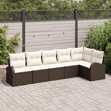 vidaXL Tuinbankenset 6 st Bruin en wit poly rattan, Verzenden, Nieuw, 6 zitplaatsen