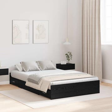 vidaXL Opbergbedframe met lade Zwart Eiken 120 x 190 cm, Verzenden, Nieuw, Zwart, Hout