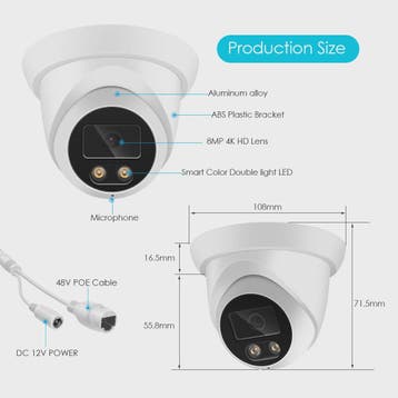 4K 8MP IP Camera met Audio, PoE, H.265, Onvif, Wide Angle &, Verzenden, Nieuw