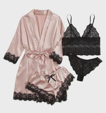 Luxe 4-delige Satin Pyjamaset met Kant - Comfortabel & Sexy, Kleding | Dames, Verzenden, Nieuw