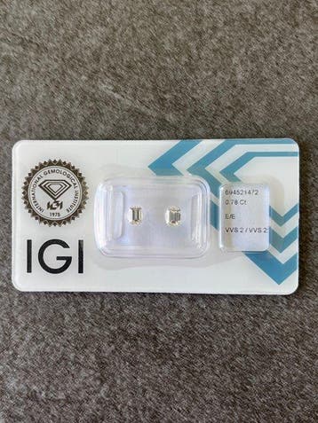 2 pcs Diamant (Natuurlijk) - 0.78 ct - Smaragd - E - VVS2 -, Nieuw