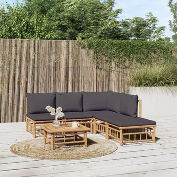vidaXL 6-delige Loungeset met kussens bamboe donkergrijs, Verzenden, Nieuw, Hout, Loungeset