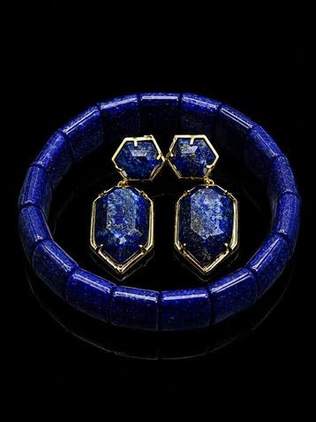 Prachtig set oorbellen en armband van natuurlijke lapis