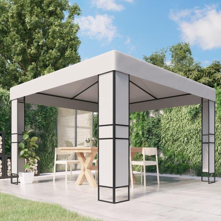 vidaXL Prieel met dubbel dak 3x3 m wit, Tuin en Terras, Partytenten, Nieuw, Verzenden