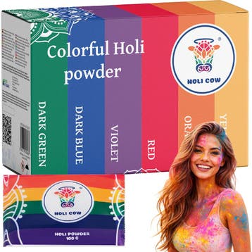 Holi Cow Holi kleurpoeder set 6 x 100 g met rood, oranje,..., Ophalen of Verzenden, Nieuw