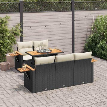 vidaXL 6-delige Loungeset met kussens poly rattan acacia, Verzenden, Nieuw, Loungeset