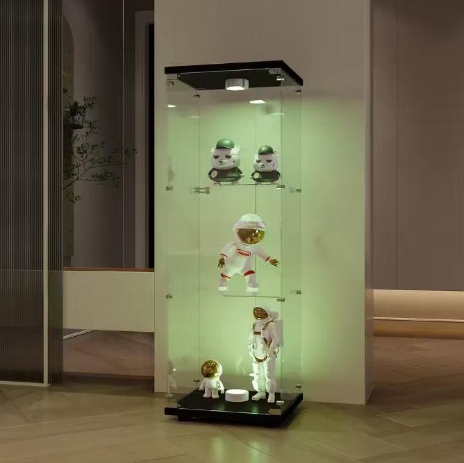 Glazen Vitrinekast met LED – 3 Planken en Slot, Huis en Inrichting, Kasten | Vitrinekasten, Nieuw, Verzenden