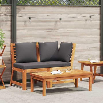 vidaXL 3-delige Loungeset met donkergrijze kussens massief, Verzenden, Nieuw, Hout, Loungeset