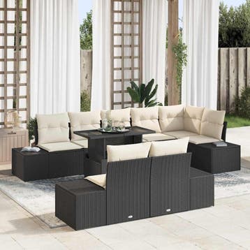 vidaXL Tuin Sofa Set 9 st Zwart poly rattan, Verzenden, Nieuw, Meer dan 8 zitplaatsen