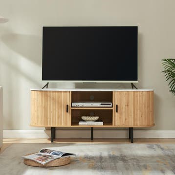 TV meubel Tvedestrand 140x40x55 cm marmer wit en naturel [en, Verzenden, Nieuw