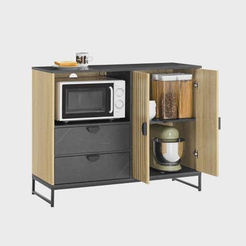 SoBuy Keuken Dressoir met Magnetronnis en Deuren - Eiken/Zwa, Huis en Inrichting, Verzenden, Nieuw