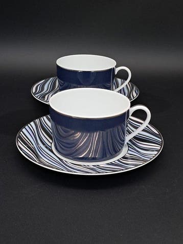 Christofle - Kop en schotel (2) - Vagues Platine - Porselein