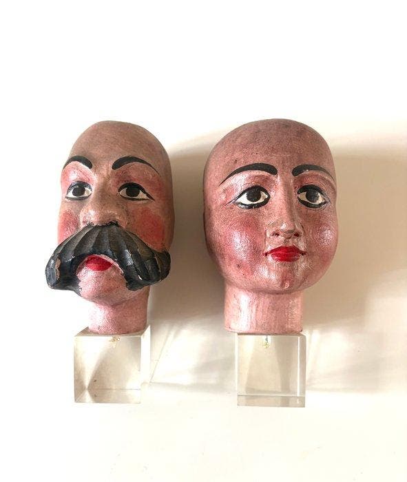 Hoofd - pupi siciliani (2) - Hout, Antiek en Kunst, Curiosa en Brocante