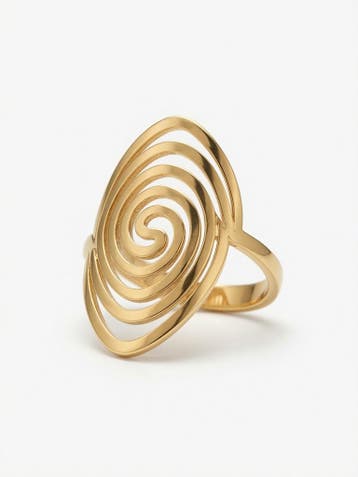Goud-Stijl Vergulde Geometrische Spiraal Ring, IJzer of Staal, Nieuw, Ophalen of Verzenden, Dame of Heer