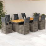 vidaXL 9-delige Bistroset met kussens poly rattan grijs, Verzenden, Nieuw, Rotan, 8 zitplaatsen