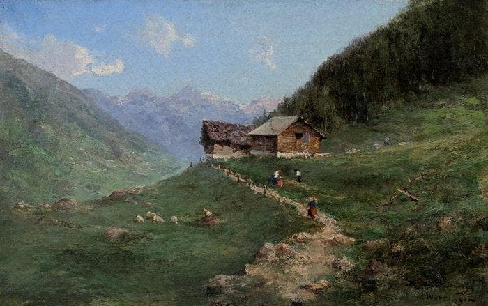 Robaldo Casalini Baldelli (1866-1932) - Baita in montagna, Antiek en Kunst, Kunst | Schilderijen | Klassiek