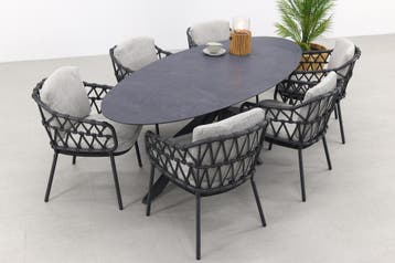 4SO Calpi/Privada 240x107 - Ovale tuinset - 7-delig, Verzenden, Nieuw, Rvs, Tuinset