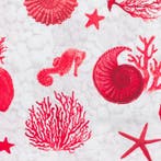 BA175 - Rode Zee-stof – Schelpen en Zeepaardjes - Meubelstof